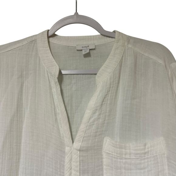 Purejill Top Tunic Gauze White LG Petite Lightweight Sheer Boho Hippie Casual - Picture 2 of 7